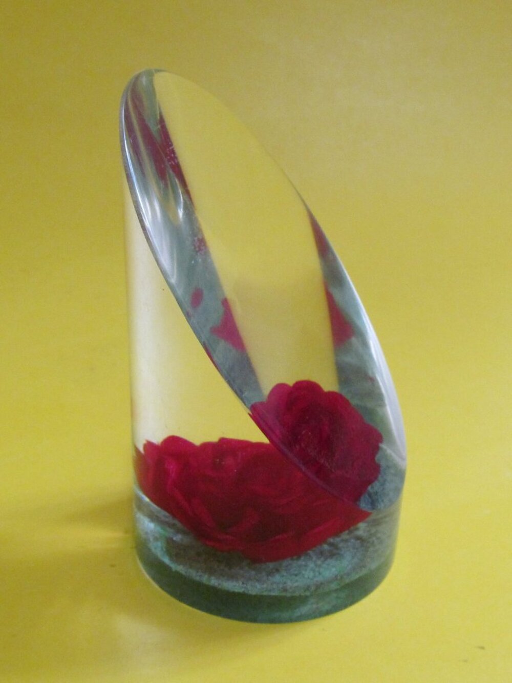 Vintage lucite Resin paperweight with rose flower embedded